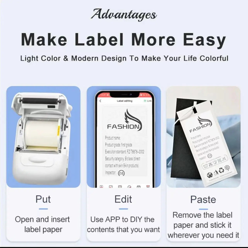 Mini Imprimante Étiquettes Thermique – Sans Encre, Bluetooth, Portable