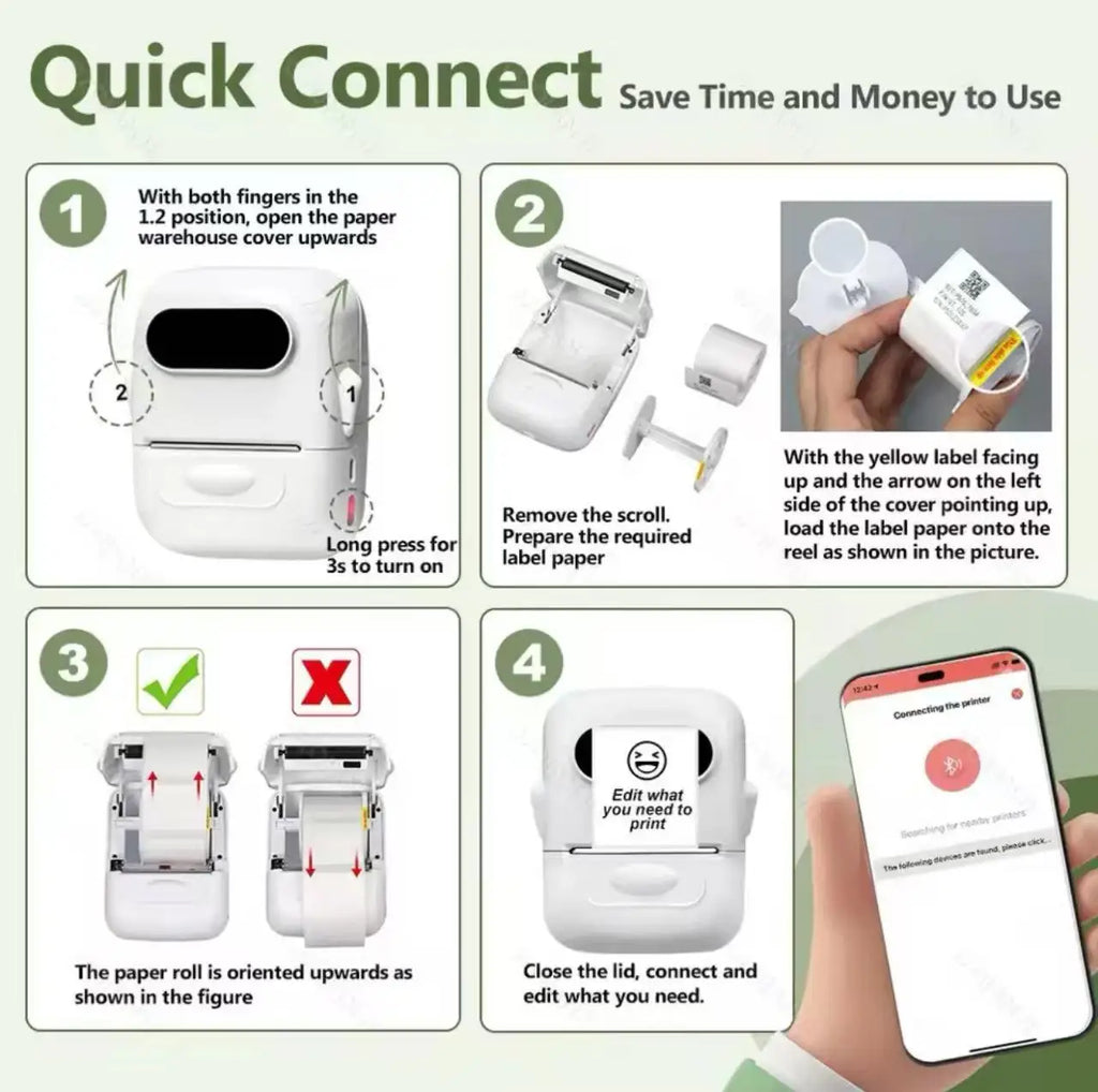 Mini Imprimante Étiquettes Thermique – Sans Encre, Bluetooth, Portable